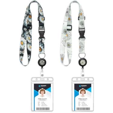 Imagem de Cordão de cruzeiro Daisy com carretel retrátil para crachá e suporte de identificação à prova d'água, pacote com 2 alças ajustáveis no pescoço para cartões de cruzeiro, chaves, crachá de trabalho