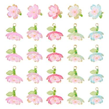 Imagem de FASHEWELRY 30 peças de pingentes de flor de vidro acrílico transparente 18 mm colorido florescendo florescendo brincos brincos de sino de vento plantas frisadas presente artesanato dia das mães