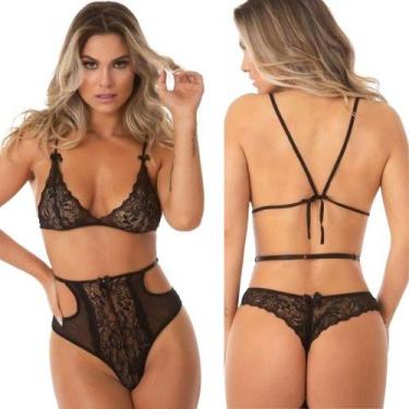 Imagem de Conjunto Rendado Hotpant Tule Lingerie Sensual Luxo Renda - Miamore, G