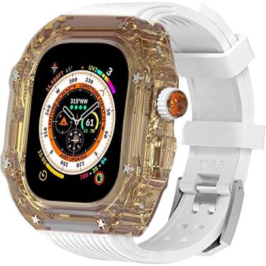 Imagem de GANYUU Kit moderno masculino de capa transparente de 49 mm, para Apple Watch série 8 de 45 mm, capa rígida de policarbonato, pulseira de substituição estilo Rm, acessórios para relógio série 7 de 44