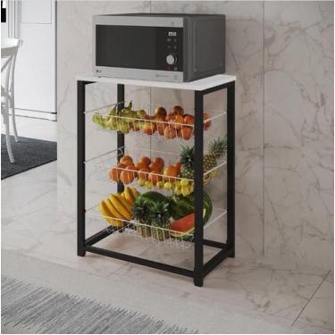 Imagem de Fruteira com Suporte para Micro-ondas Barcelona Aço Preto Cesto Branco