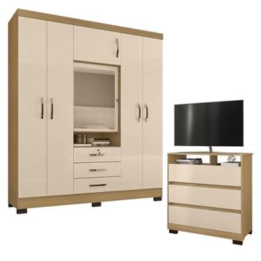 Imagem de Guarda Roupa Casal Imperial com Cômoda Texas Carvalho Americano Off White - Incorplac