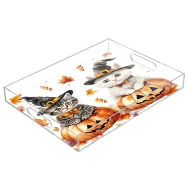 Imagem de xigua Bandeja de servir de acrílico fantasma de Halloween com alças à prova de derramamento, bandejas decorativas de festa de Halloween, bandeja organizadora de bancada para banheiro, cozinha, 30,5 x