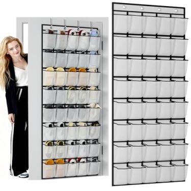Imagem de homyfort Organizador de sapatos com 40 bolsos grandes sobre a porta, suporte para pendurar em tecido Oxford extra resistente para armário de porta, suporte de armazenamento de sapatos de malha de