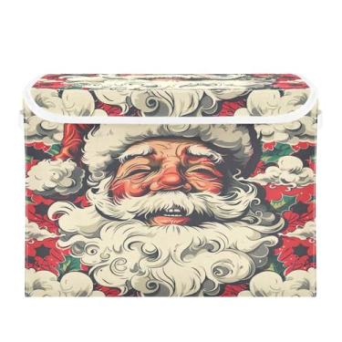 Imagem de SEHANY Linda caixa de armazenamento de Papai Noel de Natal com tampas e alças, organizador de cestas de armazenamento de tecido dobrável, caixas de armazenamento de cubos grandes para roupas, cobertor