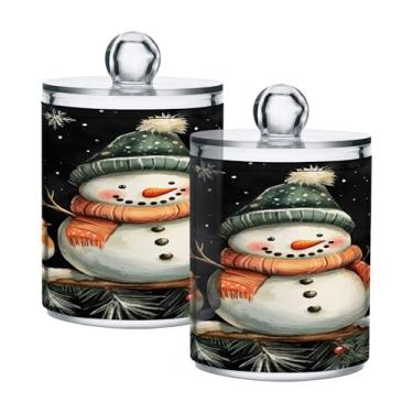 Imagem de xigua Pacote com 4 suportes para bonecos de neve de Natal para bolas de algodão, cotonete – Frasco de plástico de boticário transparente e versátil para armazenamento de maquiagem de banheiro e