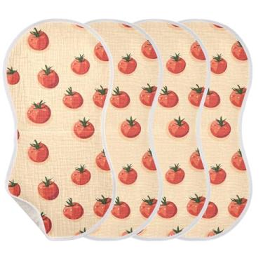 Imagem de Wassud Red Tomatoes Panos para Arrotar Musselina Baby Pacote com 4 Babadores de Algodão Toalhas de Rosto Absorventes e Trapos Macios para Arrotos para Meninos e Meninas Recém-nascidos