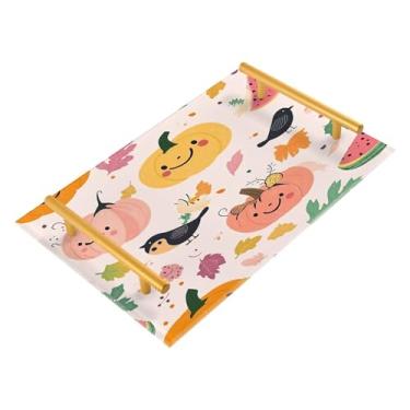 Imagem de xigua Bandeja de banheiro de abóboras de outono com alças bandeja de servir antiderrapante para mesa de centro, organizador de bancada de cabeceira bandeja de decoração de acrílico para decoração de