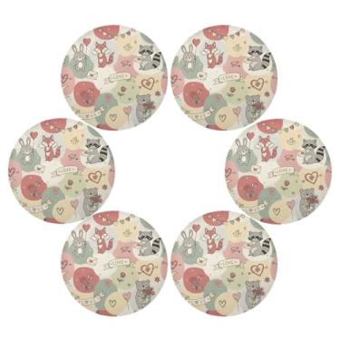 Imagem de Wassud Jogo americano conjunto de 6 tapetes de mesa redondos com tema de amor para cozinha e jantar tapetes laváveis resistentes ao calor decoração de mesa 39 cm