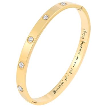 Imagem de Camhanno Pulseiras de aço inoxidável gravadas para mulheres – inspirador, amizade, amor, mãe, filha, irmã, cristã, formatura, memorial e presentes de casamento, Medium, Aço inoxidável, Strass
