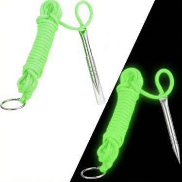 Imagem de Soulchen 2 peças 3,5 m 250 kg Paracord que brilha no escuro suporte de pesca com ponta de peixe de aço inoxidável e anel dividido de 2,5 cm (verde, brilha em verde)
