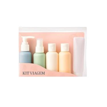 Imagem de Kit Viagem com 5 Frascos – Sendo 4 Frascos de 60ml e 1 Frasco de 50ml – Portáteis, Reutilizáveis e à Prova de Vazamentos – Ideal para Shampoo, Condicionador, Cremes e Loções