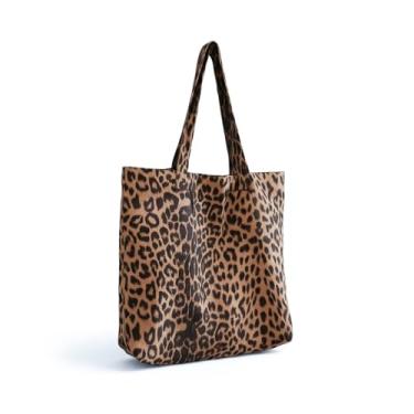 Imagem de Bolsa de ombro feminina grande, casual, leopardo, com bolso com zíper, bolsa transversal, bolsa de veludo cotelê para trabalho e viagens