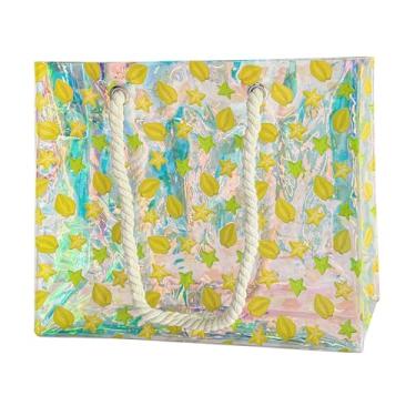 Imagem de TotePrint Sacola transparente com alças de corda, 40 x 10 x 30 cm à prova d'água de PVC à prova de areia para shows, Carambola, 15.75*11.81*3.94INCH, Transparente + margarida