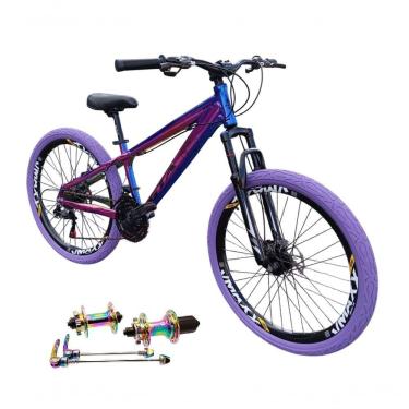 Imagem de Bicicleta 26 Gta Rebel Freeride Cor Camaleão 24v Cubo K7 Barulhento Freio A Disco Aro Vmaxx Pneu Flame Roxo