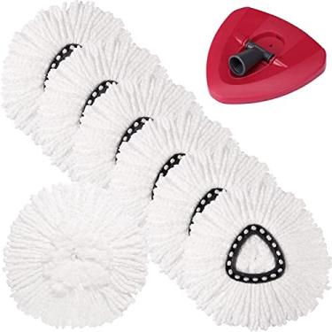 Imagem de 6 Pack Mop Easy Wring com 1 Base de Rotativa Triangular Microfibra para Limpeza Fácil Pisos Refil Lavável à Máquina 360 Graus Superfície Dura
