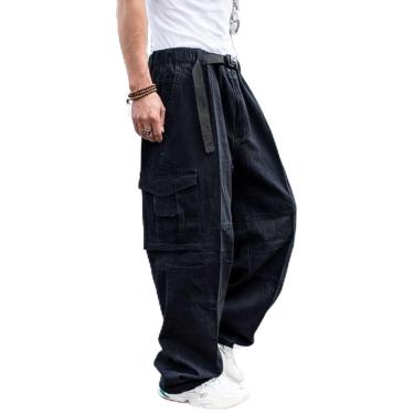 Imagem de Moda Solta Baggy Cargo Pants Homens Casual Hiphop Harém Algodão Calças Retas Perna Larga Streetwear Roupas, Black, XL