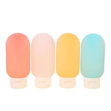 Imagem de Pacote com 4 minifrascos de plástico 100% à prova de vazamentos para artigos de higiene pessoal de viagem – Ideal para xampu, gel de banho, loção corporal, condicionador, maquiagem e muito mais +