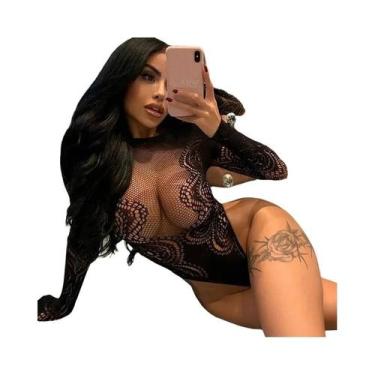 Imagem de Bodies Sexy Femininos Sem Entrepernas Em Malha Transparente Com Cintur