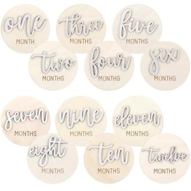 Imagem de 6 PCS Cartões de Marco Mensal para Bebês, Cartões de Marco 3D de Madeira Dupla Face Sinais para Fotos Sinal de Anúncio 1-12 Meses Fotografia Foto Recém-nascido Presente (Branco)