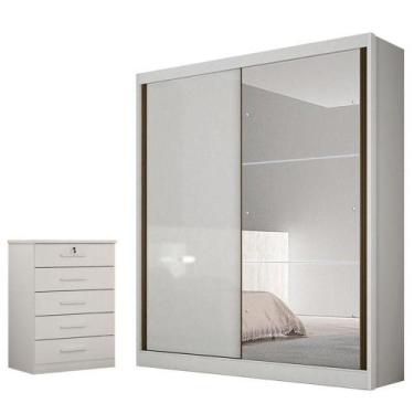 Imagem de Guarda Roupa Solteiro Dante Com Espelho E Gaveteiro Suiça Neve - Novo 