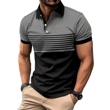 Imagem de Camisa Polo Masculina De Verão Com Manga Curta E Botões, Ajuste Regula