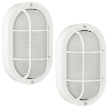 Imagem de OHLECTRIC Luminária de parede tradicional de uma luz externa (pacote com 2) luminária de parede branca para anteparo interno/externo, lâmpada oval com classificação úmida, base E26, máx. 60 W, varanda