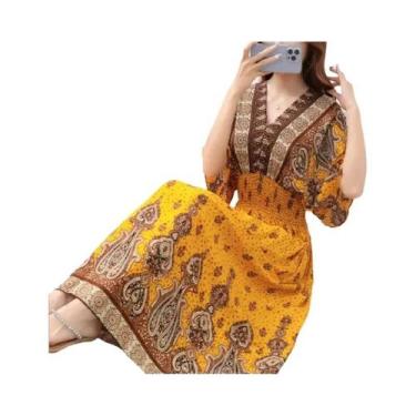 Imagem de Saia Longa Casual Elegante De Verão Com Estampa E Cintura Elástica Em 