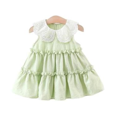 Imagem de Vestidos Casuais Sem Mangas Para Bebê Menina Com Gola De Renda, Cor Só