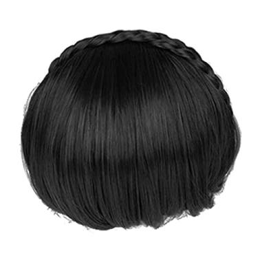 Imagem de Peruca Trançada com Franja de Cabelo Natural Instantânea Faixa Cabeluda Penteado Elegante para Mulheres