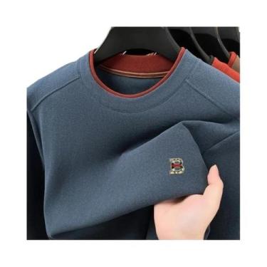 Imagem de Camiseta Masculina De Veludo De Manga Longa Com Gola Redonda, Marca De