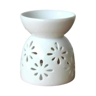 Imagem de Queimador De Aroma De Cerâmica Artesanal Com Padrão Floral, Lâmpada De