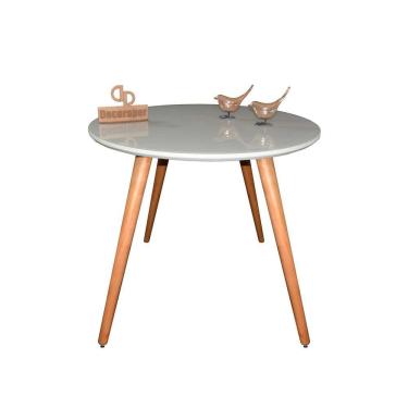 Imagem de Mesa Jantar Pés Palitos Tampo Redondo Vidro Laqueado 70cm Off White