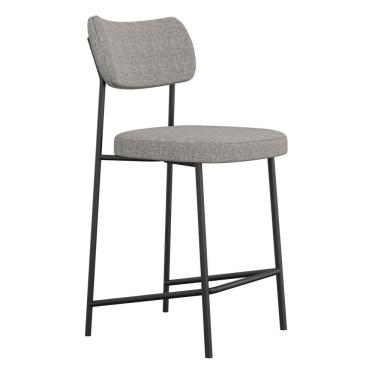 Imagem de Banqueta Média Para Cozinha Lila Estofada Com Encosto Linho Cinza - Abmaza