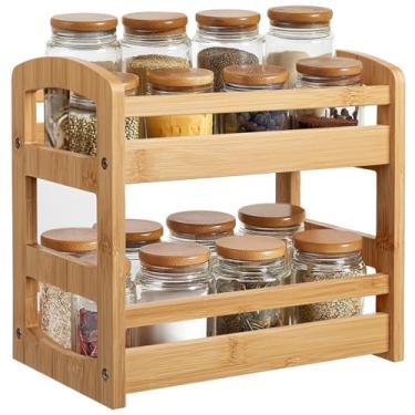 Imagem de Briful Organizador de especiarias de bambu para bancada, prateleira de tempero de 2 camadas, pequeno suporte de especiarias para organização de cozinha, despensa e decoração de armário