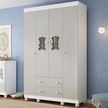 Imagem de Guarda-roupa Infantil 122cm com Vidro 4 Portas e 2 Gavetas Fofura Mult