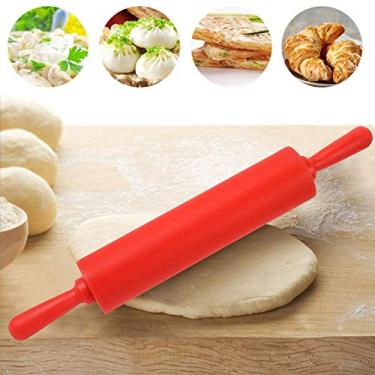 Imagem de Pssopp Rolo de Massa de Silicone, Rolos Com Alça de Madeira para Assar Pizza, Torta de Massa, Tortas de Ovo, Biscoitos, Rolo de de Silicone, de Antiaderente, de de Nan (Vermelho)