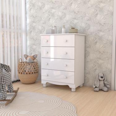 Imagem de Cômoda Infantil Sueño 4 Gavetas 100% Mdf Branco Brilho - Panorama Móveis