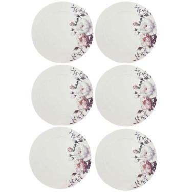 Imagem de Jogo 6 Pratos Rasos de Porcelana Germer Branco Garden com Estampa Flor