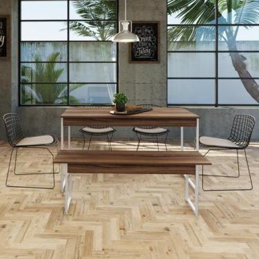 Imagem de Mesa de Jantar C/01 Banco Tub 135cm Est.Branca - Metalig