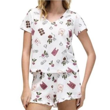 Imagem de Pijama Feminino Hering Estampado Curto Branco Off - 7BYP3AEN-Feminino