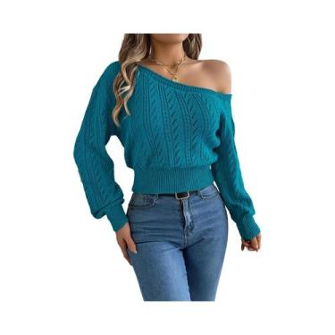 Imagem de Suéter Feminino De Tricô Com Ombros Descobertos E Manga Longa, Casual 