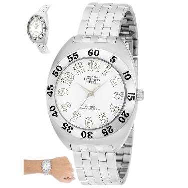 Imagem de Relógio Cosmos Masculino Ref: Oa30003q Casual Aço Prateado