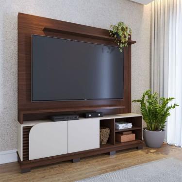 Imagem de Estante para TV Até 75 Polegadas Jurerê 2 Portas Ripado Nogueira Real/Off White Matte - Colibri