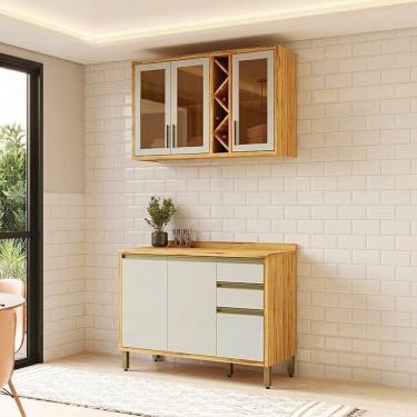 Imagem de Cozinha Modulada Compacta 2 Peças 5 Portas e 3 Gavetas 100% Mdf 120cm Barbados Espresso...