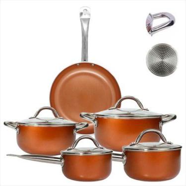 Imagem de Jogo De Panelas 5pçs Antiaderente Indução Zahtar Hauskraft Cor Bronze