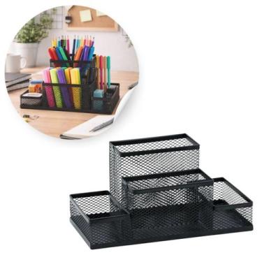 Imagem de Kit Porta canetas Aramado Preto Organizador Mesa Escritório - Morganit