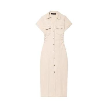 Imagem de Vestido Midi Jeans Feminino De Verão, Bodycon, Com Pregas, Casual, Est