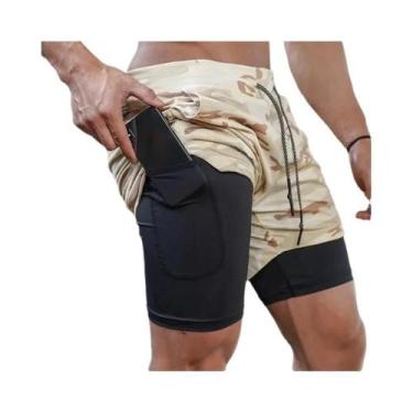 Imagem de Shorts Esportivos 2 Em 1 Camo Quick Dry Para Corrida, Academia, Treino