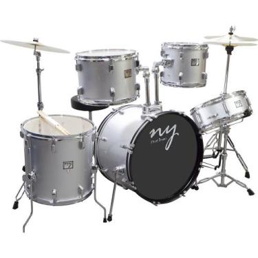 Imagem de Bateria Acústica 2T Cromada Prata com Banco NY-F1RST